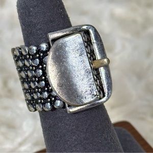 🔥SALE 4/$25 Distressed Silver Tone Buckle Fashion Ring with Stretchy Band